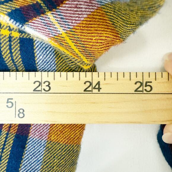 Sun River Men's XL Long Sleeve Navy & Yellow Plaid Flannel Button Down Shirt - Picture 10 of 11